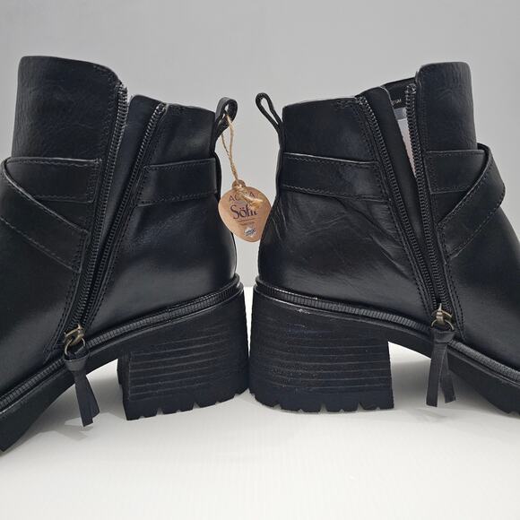 Sofft Jenine Ankle Bootie Womens 8.5 Black Leather Moto Lug Sole Block Heel - Picture 4 of 16